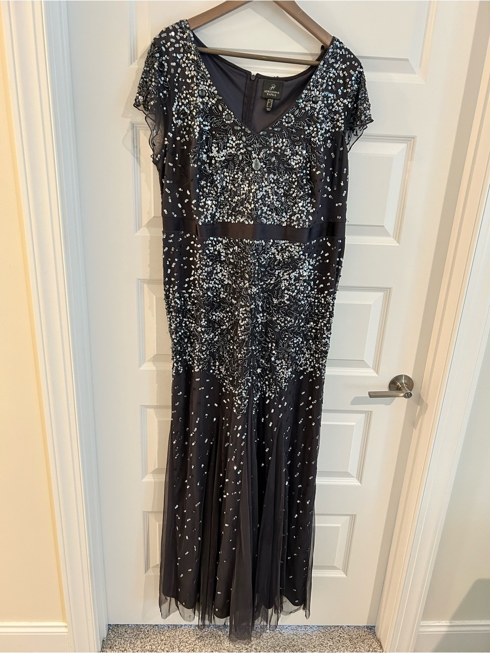 Adrianna Papell Mother of the Groom Bride Embellished Gown Gray Silver Size 18W - Picture 2 of 16